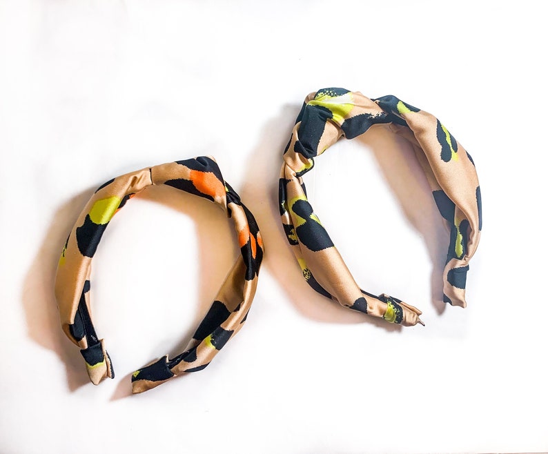 Satin Knot Leopard Headband 2 SIZES Standard or Large Multi Color / Nude / Black / Green / Orange / Full / Big / Pouf Wrap image 6
