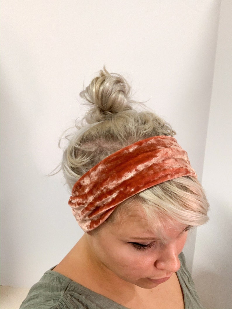 Stretch Velvet Headband Simple / Sage / Navy / Terracotta / Blue / Brown Boho Make up Workout Sweatband Hair Cover Wrap make up image 6