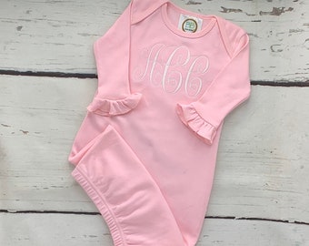 monogram newborn gown