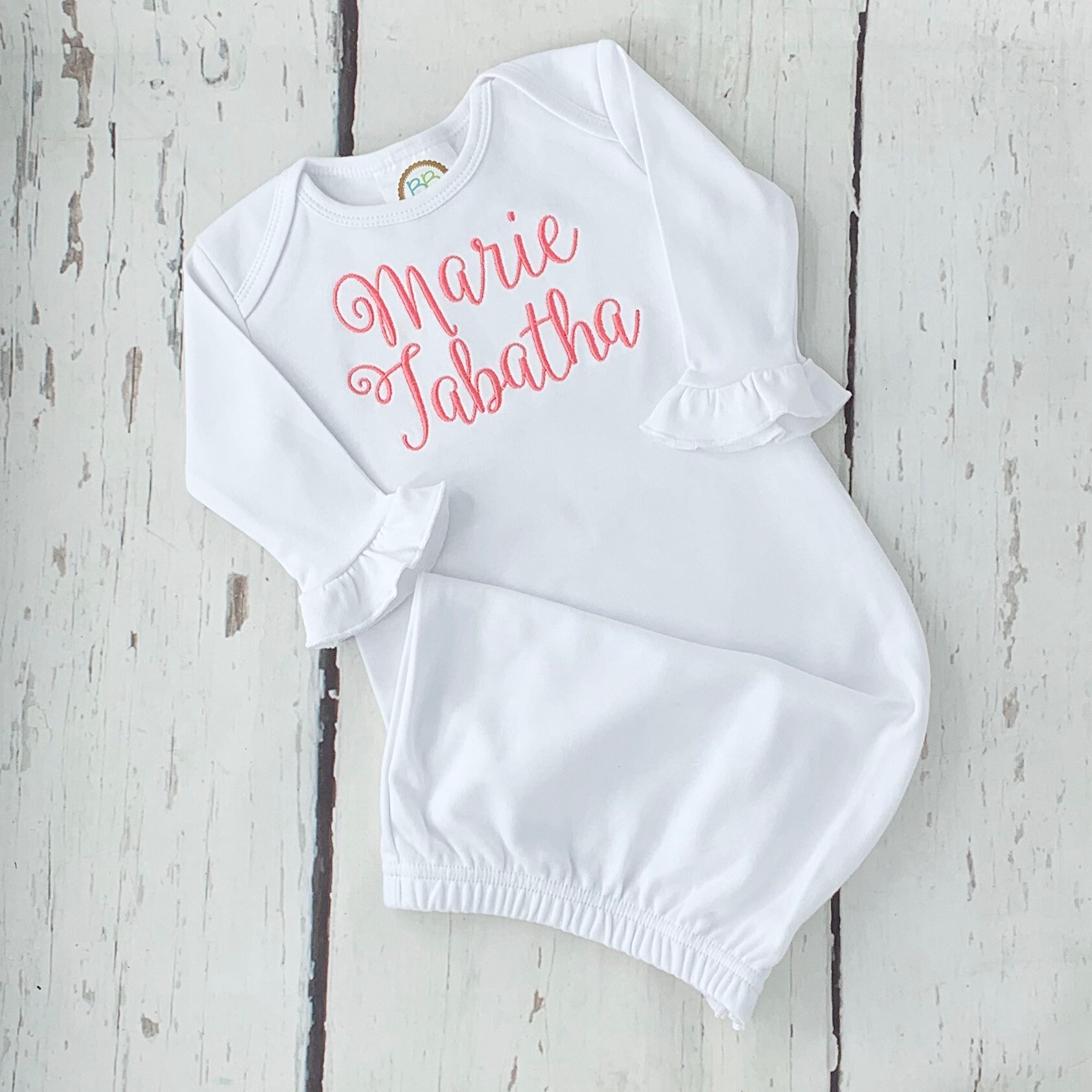 monogram newborn gown