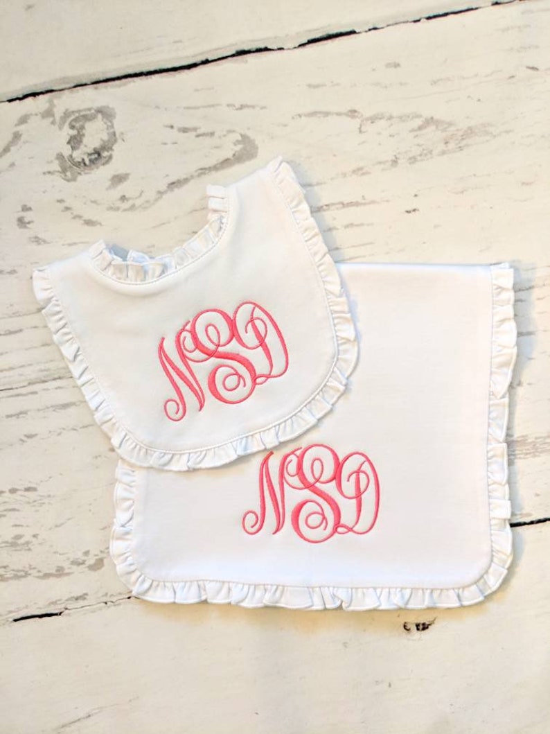 monogrammed burp cloths and bibs