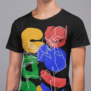 Louis Armstrong Abstract Primaire Kleuren Line Art Tee