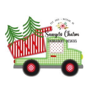 Kerstboom Kipper zigzagmachine stoffen borduurontwerpbestand, snelle steek, bouwvoertuig, bosbomen, vervoerder
