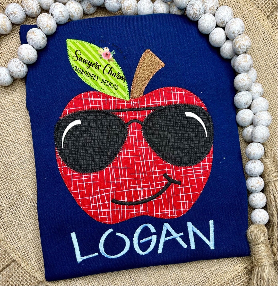 Apple With Sunglasses Zig Zag & Bean Stitch Applique BUNDLE, Machine ...