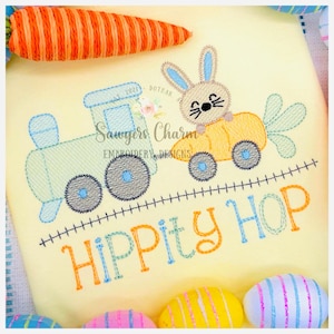 BUNDLE Train carrot car & bunny with and without bow sketch stitch machine embroidery design file, train track, choo choo, Easter rabbit
