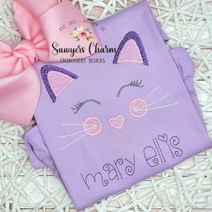 BUNDLE Kitty cat face zig zag & bean stitch applique, machine embroidery design, black cat