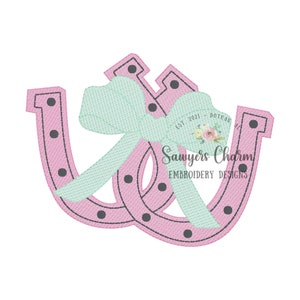 Double horse shoe with bow sketch stitch machine embroidery design file, quick stitch, horse, cow girl, farm, good luck, rodeo