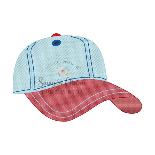 Ball cap/hat sketch stitch machine embroidery design file, ballgame, sports, quick stitch, little boy