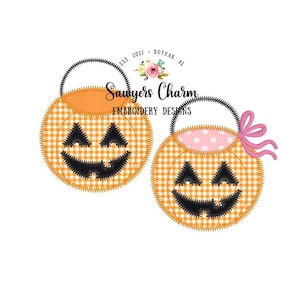 BUNDLE Halloween jackolantern candy bucket zig zag machine applique embroidery design file, quick stitch, fall pumpkin, trick or treating