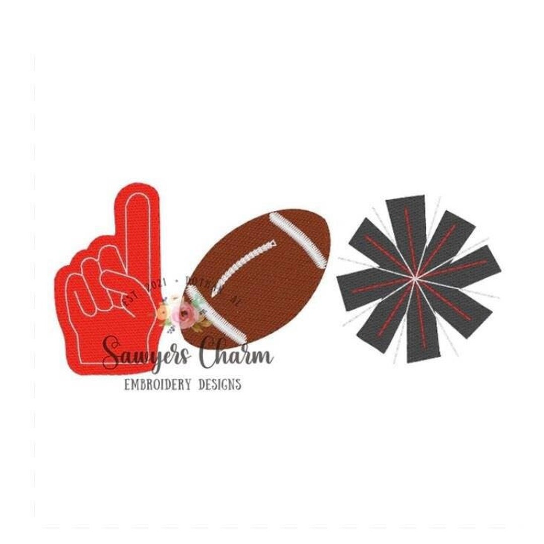 Sports Football Foam Finger Pom Pom Cheerleading Machine Sketch Fill Design Embroidery File