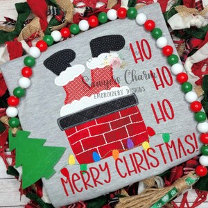 Paquete de apliques de Papá Noel atascado en la chimenea, puntada de frijol y zigzag, diseño de bordado a máquina