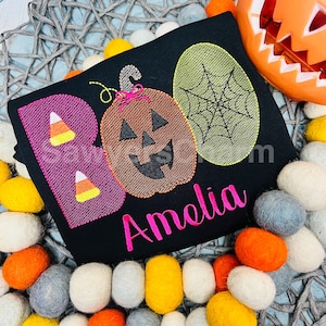 BUNDLE Halloween BOO jackolantern/candy corn/spiderweb with & without bow sketch stitch, machine embroidery design file, fall pumpkin