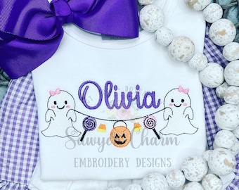 Halloween candy ghost jackolantern bunting banner sketch stitch machine embroidery design file, quick stitch, bean stitch, fall, pumpkins