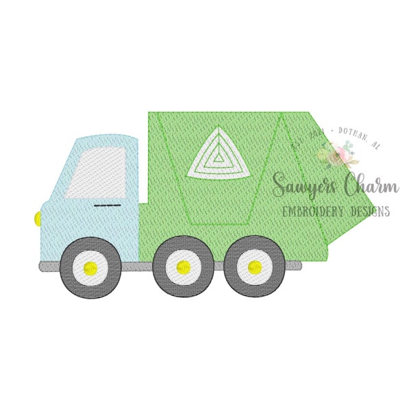 Garbage truck sketch stitch machine embroidery file, quick stitch, construction vehicle, bean stitch, city truck, transportation, trash