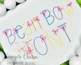 Bean Bow Bean stitch machine embroidery font, lower & uppercase letters, 9 sizes, BX included, perfect for monograms, quick stitch, coquette