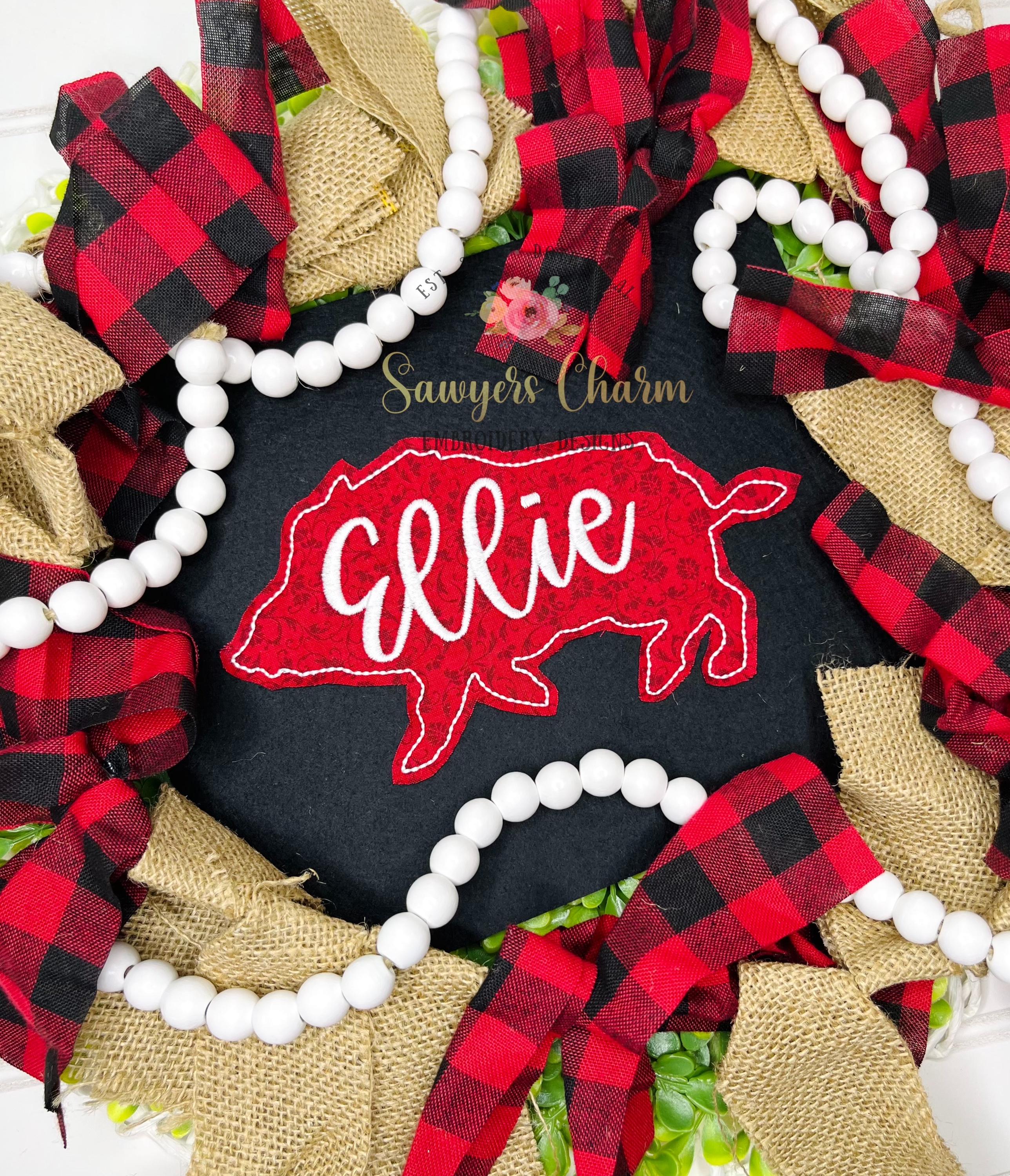 Applique Razorback Razorback Hog Silhouette Bean Stitch Applique, Embroidery Design ...