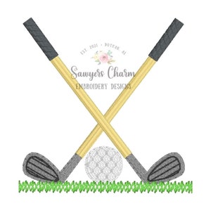 Plik do haftu maszynowego Mini Fill Golf Clubs/Golf Ball in Grass, ścieg fasolkowy, ścieg szybki, Sports Masters Golf Clubs Par Green