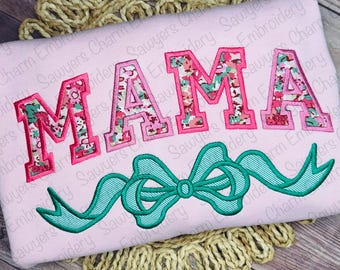 Rimama♡  Mama With Coquette Bow Satin Stitch Machine Embroidery