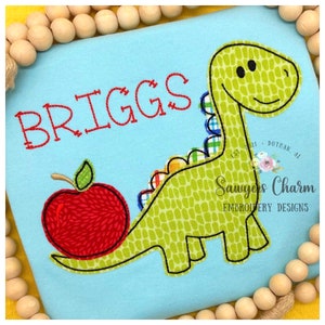 Back to School Dinosaur With Apple Bean Stitch Applique BUNDLE, Machine ...