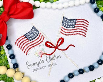 Amerikanische Flaggen mit Schleife, Maschinenstickerei, 4.Juli 2018, Stars & Stripes