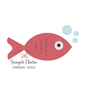 Fish & bubbles sketch stitch machine embroidery design file, quick stitch, spring, summer, water, lake, pond, ocean, bean stitch details