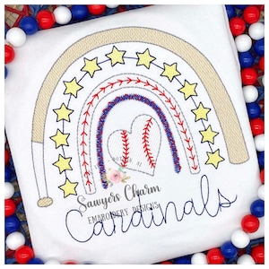 Baseball bat rainbow sketch stitch machine embroidery design, spring sports, summer, all-star, heart shaped ball