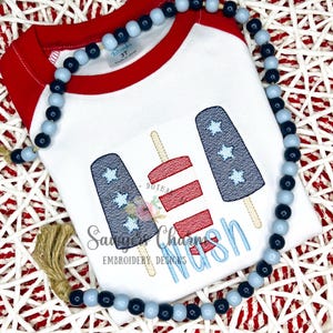 Patriotic popsicles trio sketch machine embroidery design file, quick stitch, bean stitch, stars and stripes, red white blue, July 4th