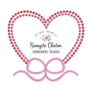 Valentine's Day dotted hearts with bow monogram frame, satin stitch machine embroidery design file, quick stitch, love XOXO