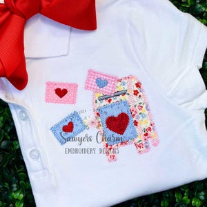 PAQUETE Buzón de San Valentín y cartas de amor Diseño de bordado a máquina con puntada en zigzag y frijol, puntada rápida, XOXO, Be Mine, corazones
