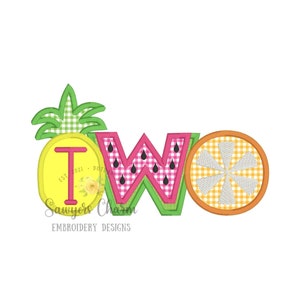 Two-tii fruity birthday pineapple, watermelon, citrus fruit summer satin applique, machine embroidery design file, party, quick stitch