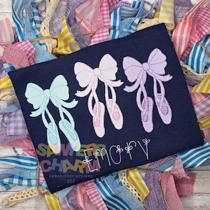 Ballet slippers with bows trio, sketch stitch machine embroidery design, coquette ballerina pointe shoes, dance