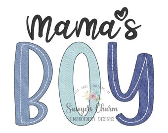 Mama's Boy lichte vulling schets steek machine borduurwerk ontwerpbestand, satijnsteek, vintage retro, Moederdag, moeder, babyjongen, peuter, liefde