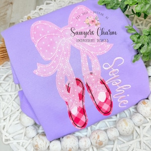 BUNDLE Ballet slippers with bow zig zag & bean stitch machine applique, embroidery design, coquette, ballerina pointe shoes, dance, ribbons