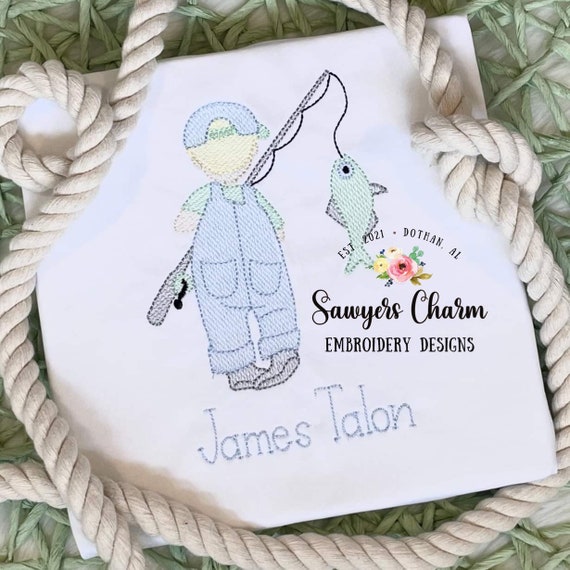 boy with fishing pole embroidery pattern BUNDLE Girl and Boy Fishing Sketch Stitch Machine Embroidery Design, Fishing  Pole, Spring, Summer