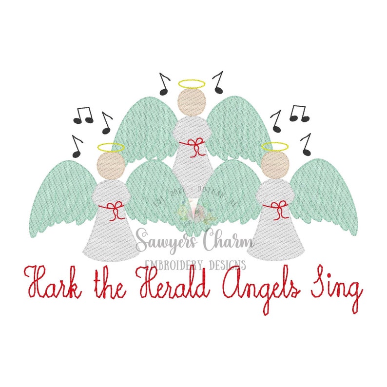 Christmas angels trio sketch stitch machine embroidery design file, bean stitch details, happy holidays, Merry Christmas, quick stitch image 2