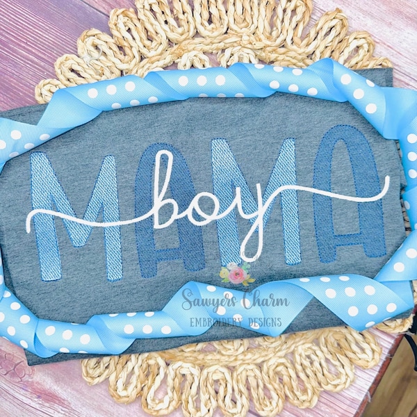 Boy Mama light fill sketch stitch machine embroidery design file, satin stitch, vintage retro, Mother's Day, mom, 12" through 6" wide