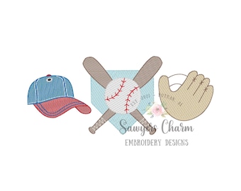 Ball Cap/hat, Baseball Bats Home Plate, Glove Sketch Stitch  display picture 1