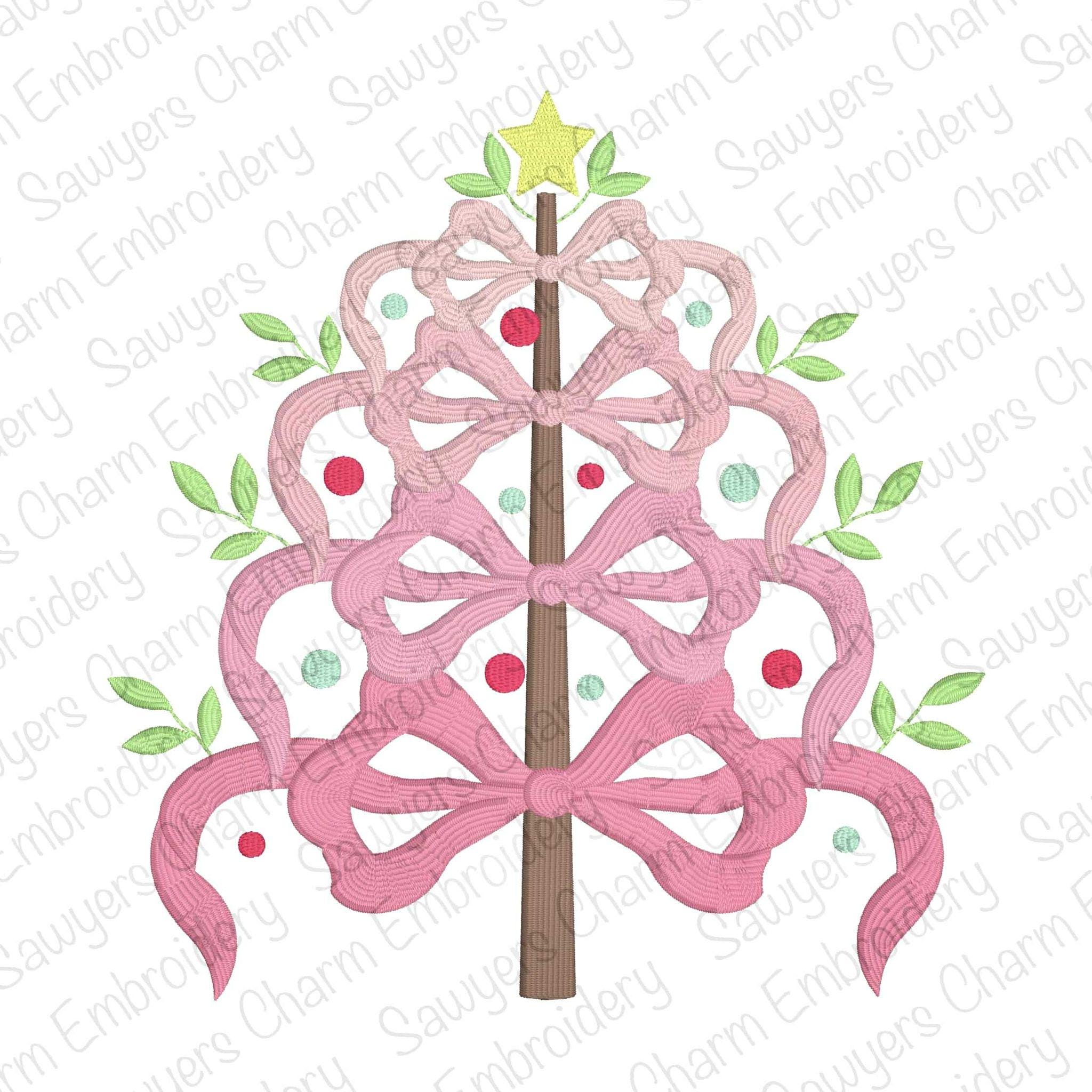 Coquette Bows Christmas Tree With Ornaments Satin Stitch Machine - Main Image