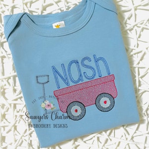 Little red wagon light fill sketch stitch machine embroidery design file, bean stitch details, spring summer, vintage toddler baby toys