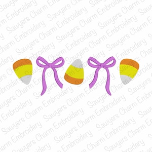 Trendy coquette bows & candy corn fill stitch, machine embroidery design file, fall halloween, trick or treating, spooky season