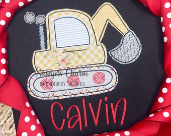 BUNDLE Excavator/digger with and without bow, bean stitch machine applique design embroidery file, quick stitch, construction
