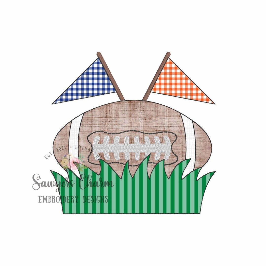 Football With Grass Name Plate & Pennants Bean Stitch Applique BUNDLE ...