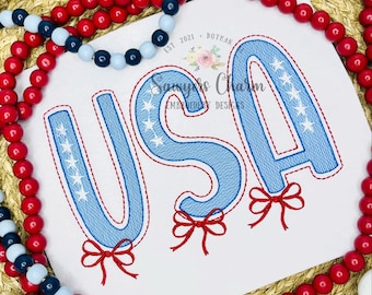 USA Skizze Maschinenstickerei BUNDLE mit/ohne kokette Schleifen und Stars & Stripes