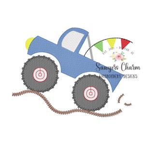 Monster truck with flags sketch stitch, machine embroidery design file, bean stitch, transportation, mudding, dirt, rally