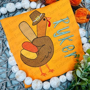 Pilgrim Hat Turkey peace sign sketch stitch machine embroidery design file, fall, thanksgiving, gobble, quick stitch, retro groovy