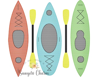 Kayak trio with paddles sketch stitch machine embroidery design file, summer spring nautical beach, lake, paddle boarding, water, boat