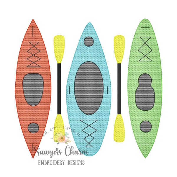 Kayak trio with paddles sketch stitch machine embroidery design file, summer spring nautical beach, lake, paddle boarding, water, boat