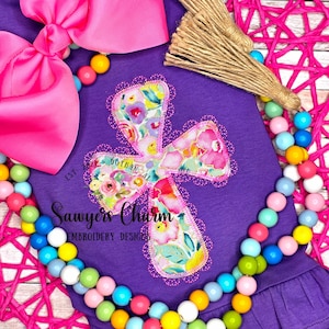 Lace cross machine applique embroidery design, Zig zag stitch, large sizes included, Easter Sunday