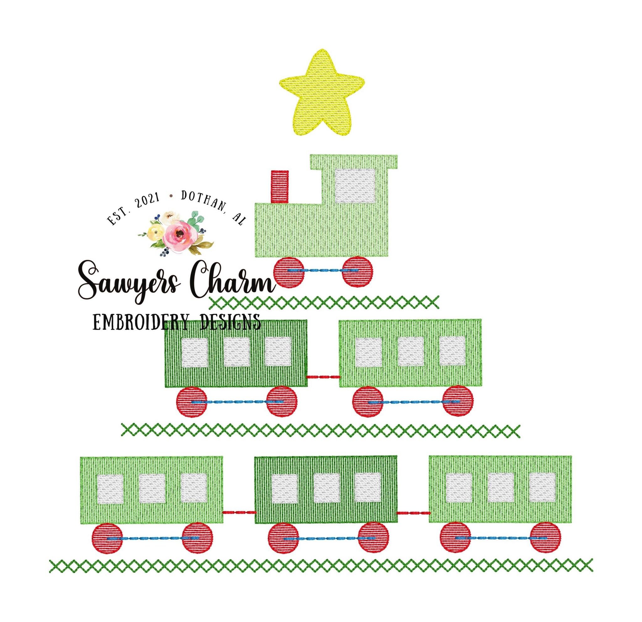 Machine Embroidery Steam Engine Eatsy Christmas Tree Train & Star Sketch Stitch Machine Embroidery Design ...