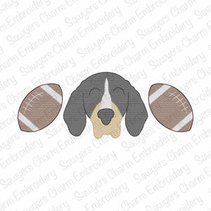 Hound dog mascot footballs sketch stitch trio, machine embroidery design, quick stitch, college university sports, cheerleading fan, player